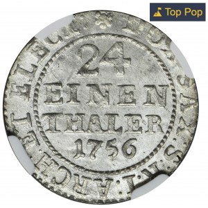 August III Sas, 1/24 tolar (haléř) Drážďany 1756 FWôF - NGC MS66 - KRÁSNÝ