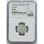 August III Sas, 1/24 tolar (haléř) Drážďany 1756 FWôF - NGC MS66 - KRÁSNÝ