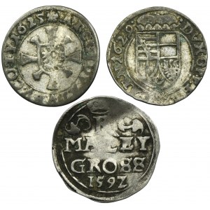 Set, Silesia, Habsburg rule and Bohemia, Karl Eusebius, Rudolf II and Ferdinand II, 1 Kreuzer and Small groschen (3 pcs.)