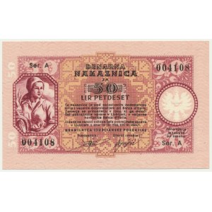 Yugoslavia, Slovenia, German Occupation WWII - Laibach, 50 Lir 1944