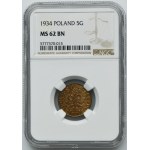 5 groszy 1934 - NGC MS62 BN - BARDZO RZADKIE