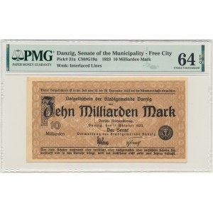 Danzig, 10 Milliarden Mark 1923 - watermark squares - PMG 64 EPQ
