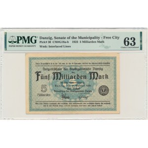 Danzig, 5 Milliarden Mark 1923 - watermark squares - PMG 63