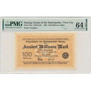 Danzig, 100 Millionen Mark 1923 - watermark triangles - PMG 64 EPQ