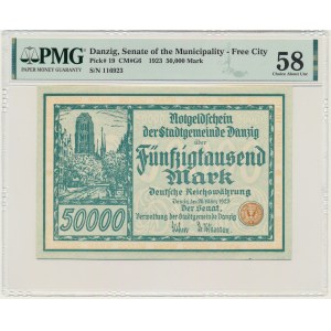 Danzig, 50.000 Mark 1923 - 6 digit serial number with ❊ - PMG 58