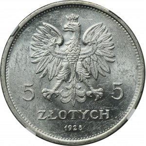 Niké, 5 zlotých Varšava 1928 - NGC MS61