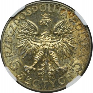 Hlava ženy, 5 zlotých Varšava 1934 - NGC MS62