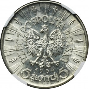 Piłsudski, 5 złotych 1934 - NGC MS63