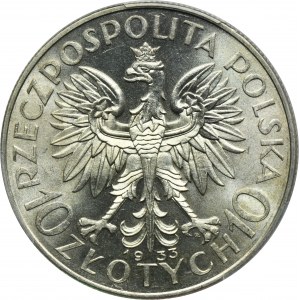 Hlava ženy, 10 zlotých Varšava 1933 - PCGS MS62 - KRÁSNÁ