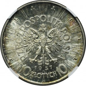 Piłsudski, 10 złotych 1937 - NGC MS62