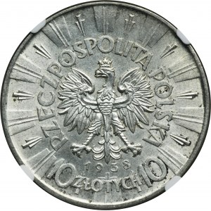 Piłsudski, 10 złotych 1938 - NGC MS62