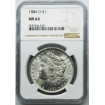 USA, 1 dolar New Orleans 1884 O - Morgan - NGC MS64