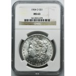 USA, 1 dolar New Orleans 1904 O - Morgan - NGC MS63