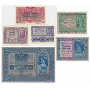 Austria, set 1-1.000 Krone 1902-22 (6 pcs.)