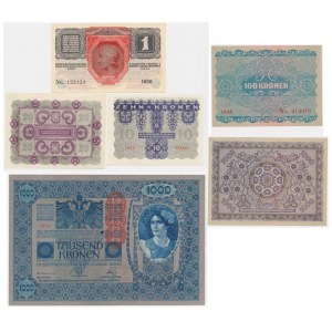 Austria, set 1-1.000 Krone 1902-22 (6 pcs.)