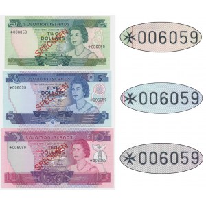 Solomon Islands, 2-10 Dollars (1977-81) - SPECIMEN (3 pcs.)