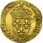 Henry III of France, Ecu d'or au soleil Tours 1581 E - VERY RARE, date above the crown