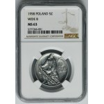 5 złotych 1958 Rybak - BAŁWANEK - NGC MS63