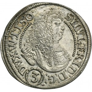 Silesia, Duchy of Oels, Silvius II Friedrich, 3 Kreuzer Oels 1676 SP