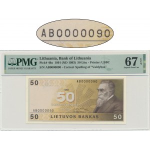 Litva, 50 litas 1991 - AB 0000090 - PMG 67 EPQ - nízké číslo