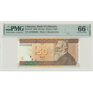 Lithuania, 50 Litu 2003 - AF 0000008 - PMG 66 EPQ - low serial number
