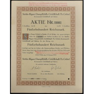 Štětín, Stettin-Rigaer Dampfschifts-Gesellschaft Th. Gribel, 1 500 marek 1922