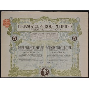 Tustanovice Petroleum Limited, 5 preferred shares 1907