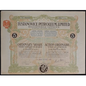Tustanovice Petroleum Limited, 5 ordinary shares 1907