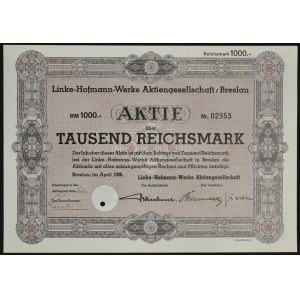 Breslau, Linke-Hofmann Werke AG, 1,000 marks 1936