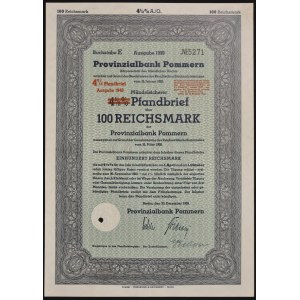 Szczecin, Provinzialbank Pommern, 4,5%/4% list zastawny, 100 marek 1939