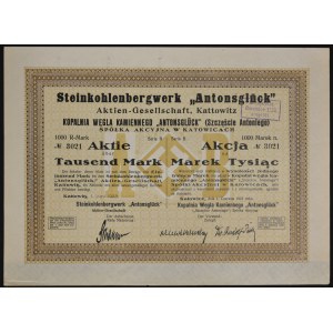 Kopalnia Węgla Kamiennego Antonsgluck (Szczęście Antoniego), 1.000 mkp 1923, Ser. B