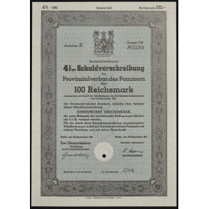 Szczecin, Provinzialverbandes Pommern, 4% bond, 100 marks 1941