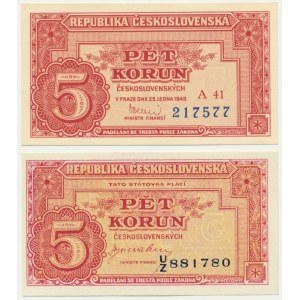 Československo, 5 korun 1945-49 (2 ks)