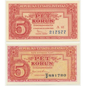 Československo, 5 korún 1945-49 (2 ks)