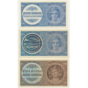 Czechoslovakia, Bohemia and Moravia, 1 Koruna 1938-40 (3 pcs.)