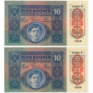 Austria, 10 Kronen 1915 (1919) - next numbers (2 pcs.)