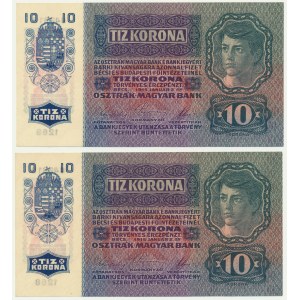 Rakousko, 10 korun 1915 (1919) - pořadová čísla (2 kusy).