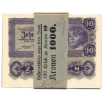 Rakúsko, bankový balík 10 korún 1922 (100 kusov).