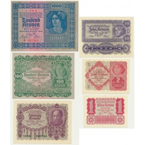 Rakousko, 1-1 000 korun 1922 (6 kusů).