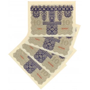 Rakousko, 10 korun 1922 - pořadová čísla (4 ks).