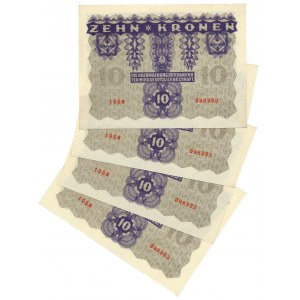 Rakousko, 10 korun 1922 - pořadová čísla (4 ks).