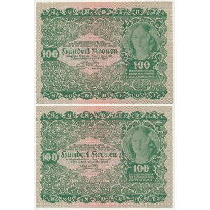 Rakousko, 100 korun 1922 - pořadová čísla (2 ks).