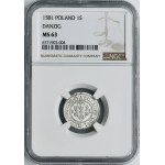 Stephen Bathory, Schilling Danzig 1581 - NGC MS63