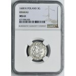 Sigismund III Vasa, 3 Groschen Krakau 1600 - NGC MS61