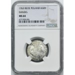 Augustus III of Poland, 6 Groschen Danzig 1763 REOE - date not separated by letter E - NGC MS64