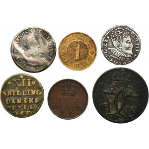 Set, Denmark, Netherlands, Poland, 1 Cent, Trojak, 1 Skilling and 8 Skilling (6 pcs.)