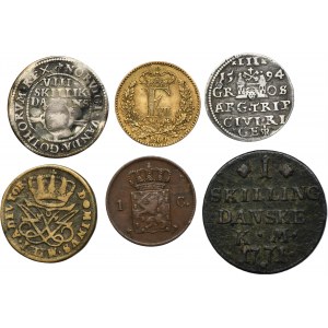 Set, Denmark, Netherlands, Poland, 1 Cent, Trojak, 1 Skilling and 8 Skilling (6 pcs.)