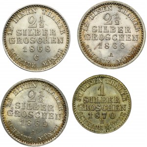 Sada, Německo, Pruské království, Wilhelm I., 2 1/2 stříbrného groše a 1 stříbrný groš (4 kusy).