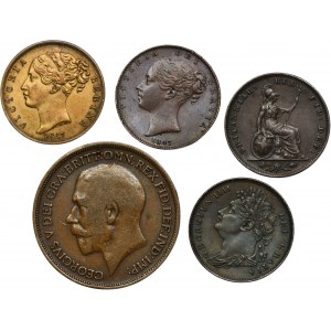 Sada, Veľká Británia, George IV, William IV, Victoria a George V, Zmiešané mince a žetón (5 kusov).