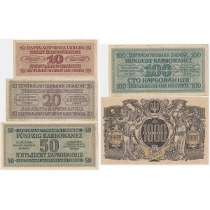 Ukraine, set 10-1.000 Karbovantsiv 1918-42 (5 pcs.)